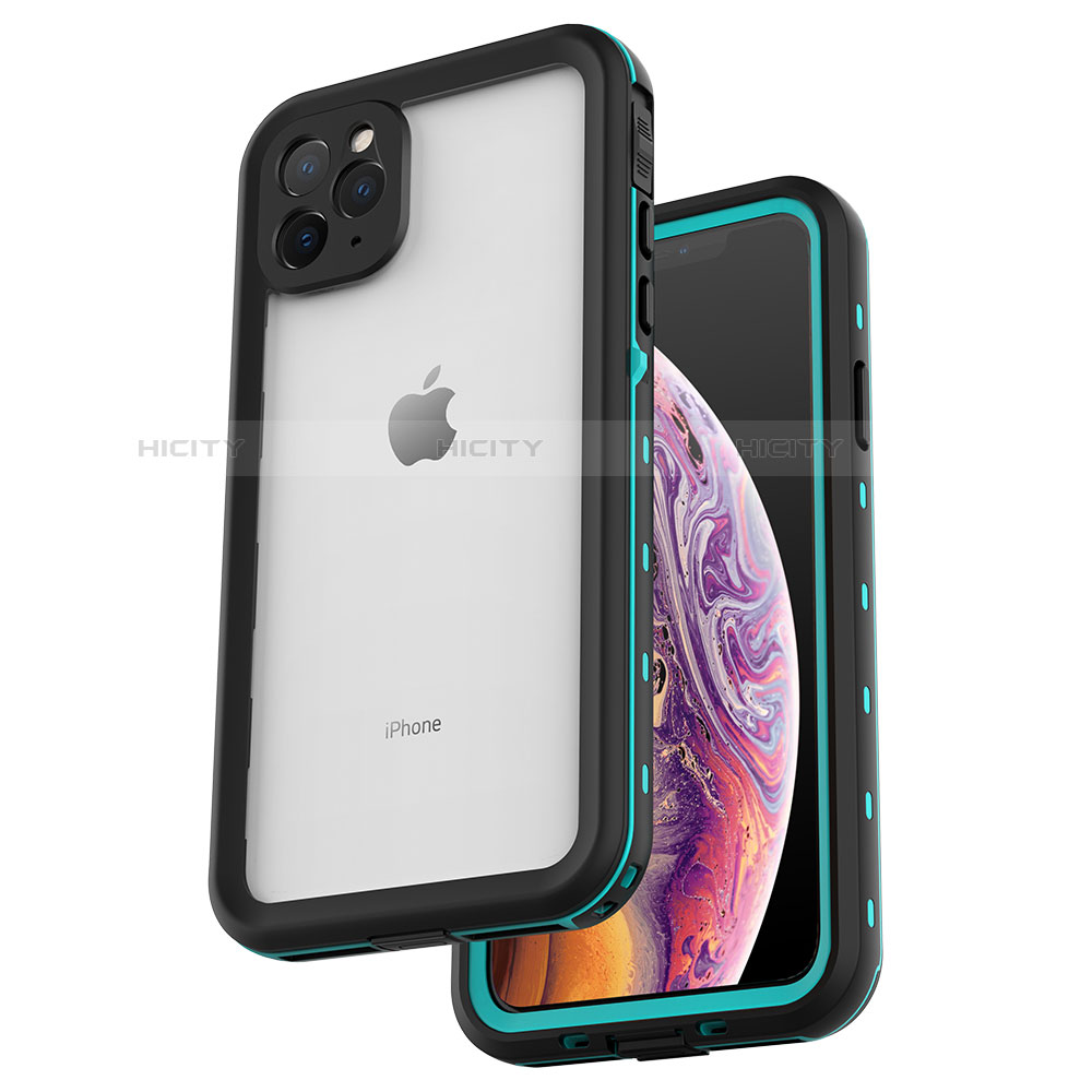 Apple iPhone 11 Pro Max用完全防水ケース ハイブリットバンパーカバー 高級感 手触り良い 360度 W04 アップル シアン