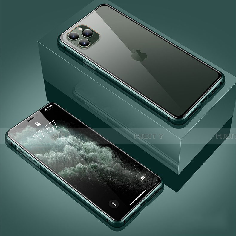 Apple iPhone 11 Pro Max用ケース 高級感 手触り良い アルミメタル 製の金属製 360度 フルカバーバンパー 鏡面 カバー T01 アップル グリーン