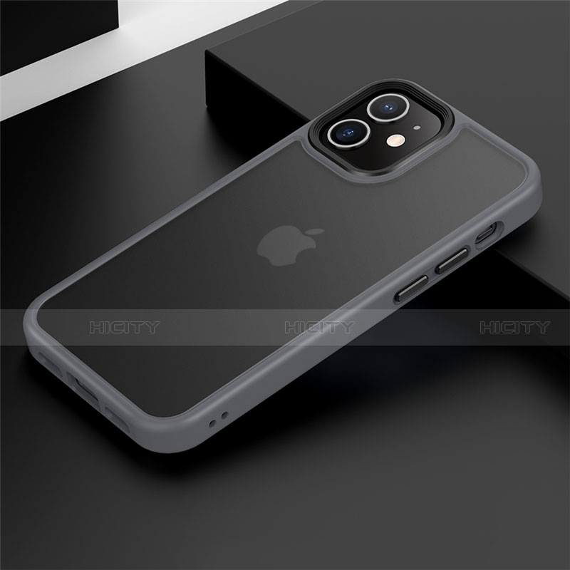 Apple iPhone 12用ハイブリットバンパーケース プラスチック 兼シリコーン カバー N01 アップル グレー