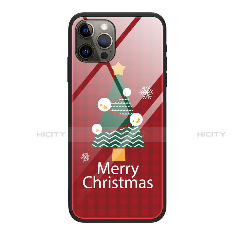 Apple iPhone 12 Pro Max用ハイブリットバンパーケース プラスチック パターン 鏡面 カバー クリスマス アップル レッド