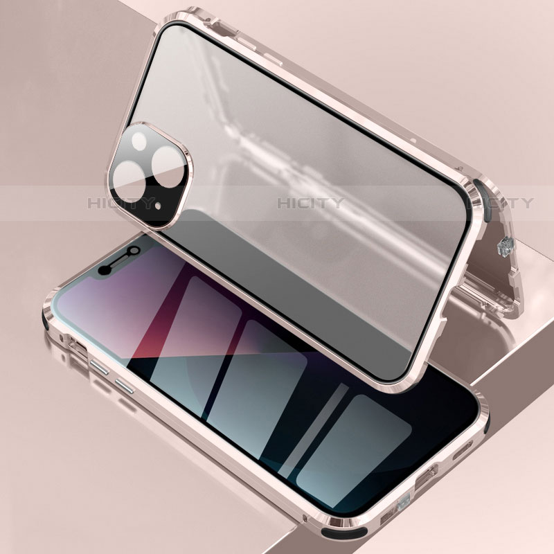 Apple iPhone 13用ケース 高級感 手触り良い アルミメタル 製の金属製 360度 フルカバーバンパー 鏡面 カバー アップル ローズゴールド