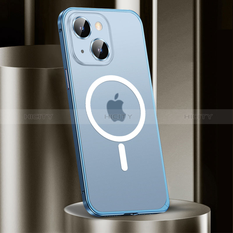 Apple iPhone 13用ケース 高級感 手触り良い メタル兼プラスチック バンパー Mag-Safe 磁気 Magnetic JL2 アップル ネイビー