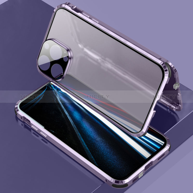 Apple iPhone 13 Pro用ケース 高級感 手触り良い アルミメタル 製の金属製 360度 フルカバーバンパー 鏡面 カバー LK3 アップル パープル
