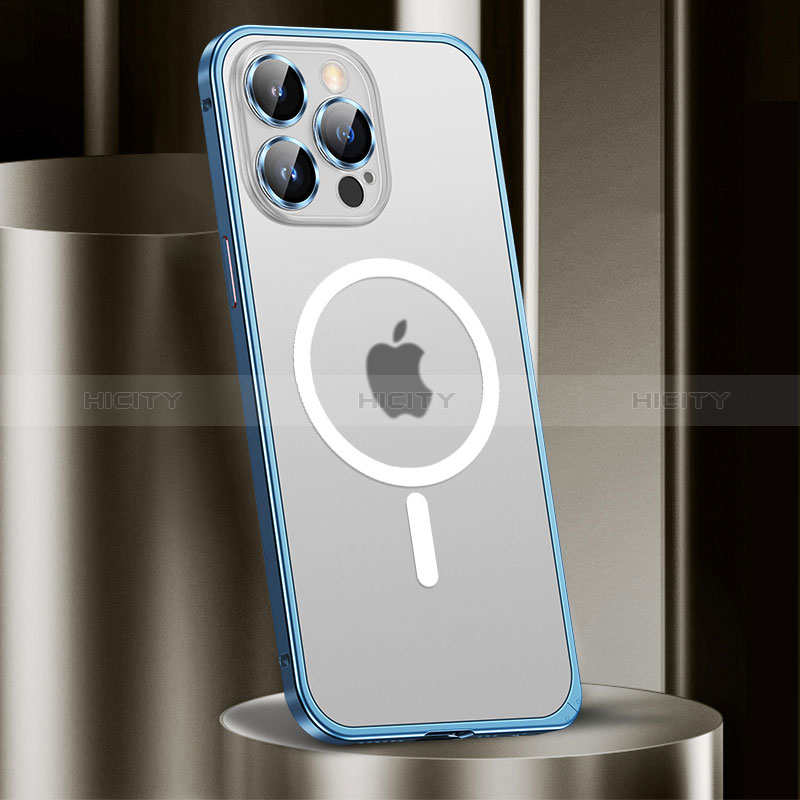 Apple iPhone 13 Pro用ケース 高級感 手触り良い メタル兼プラスチック バンパー Mag-Safe 磁気 Magnetic JL2 アップル ネイビー