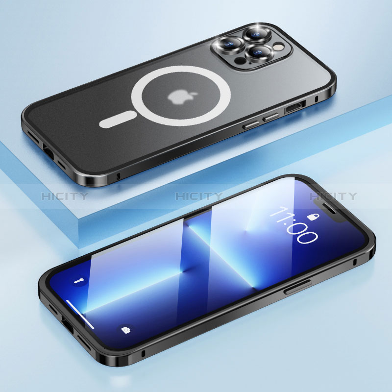 Apple iPhone 13 Pro用ケース 高級感 手触り良い メタル兼プラスチック バンパー Mag-Safe 磁気 Magnetic LF1 アップル ブラック