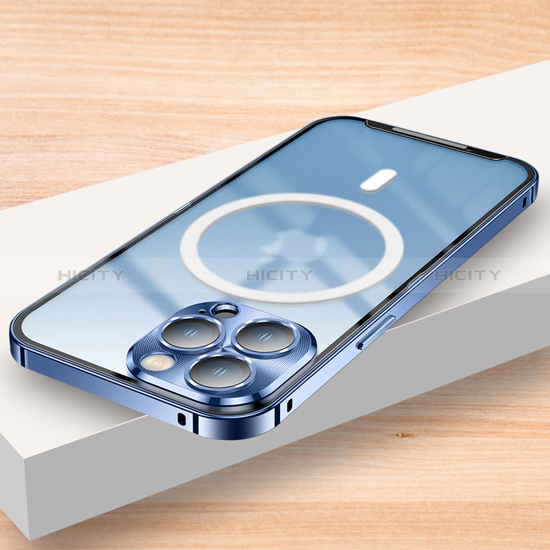 Apple iPhone 13 Pro Max用ケース 高級感 手触り良い メタル兼プラスチック バンパー Mag-Safe 磁気 Magnetic LK2 アップル ネイビー