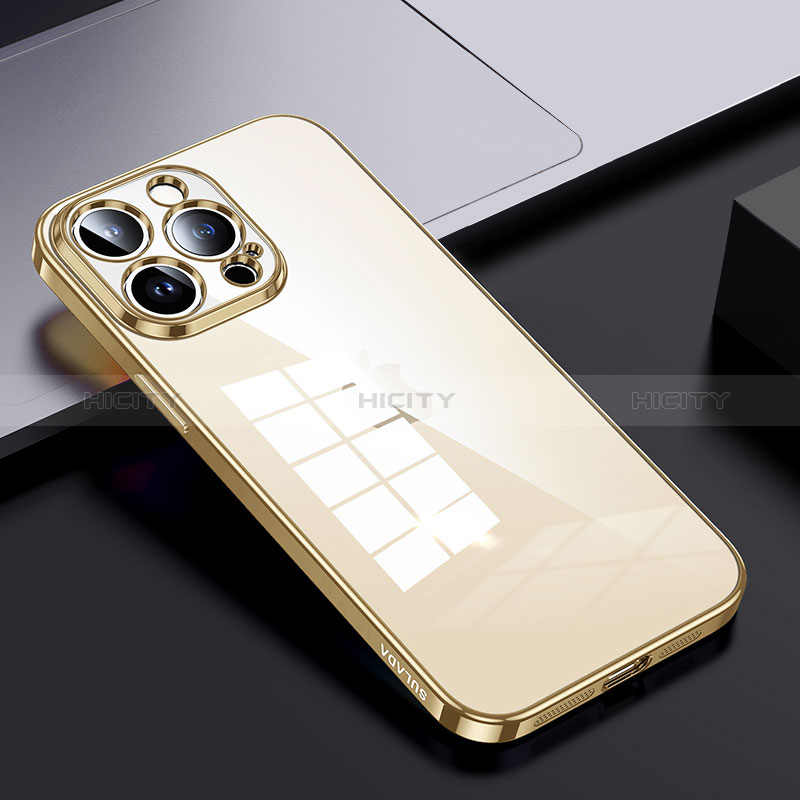 Apple iPhone 13 Pro Max用ハイブリットバンパーケース クリア透明 プラスチック カバー LD2 アップル ゴールド