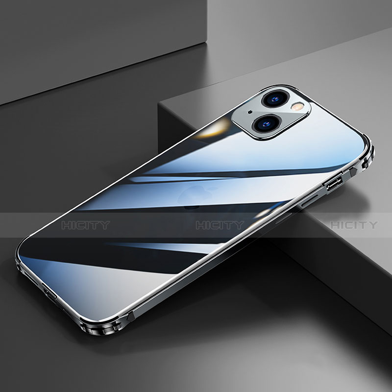 Apple iPhone 14用ケース 高級感 手触り良い アルミメタル 製の金属製 バンパー カバー A06 アップル ブラック