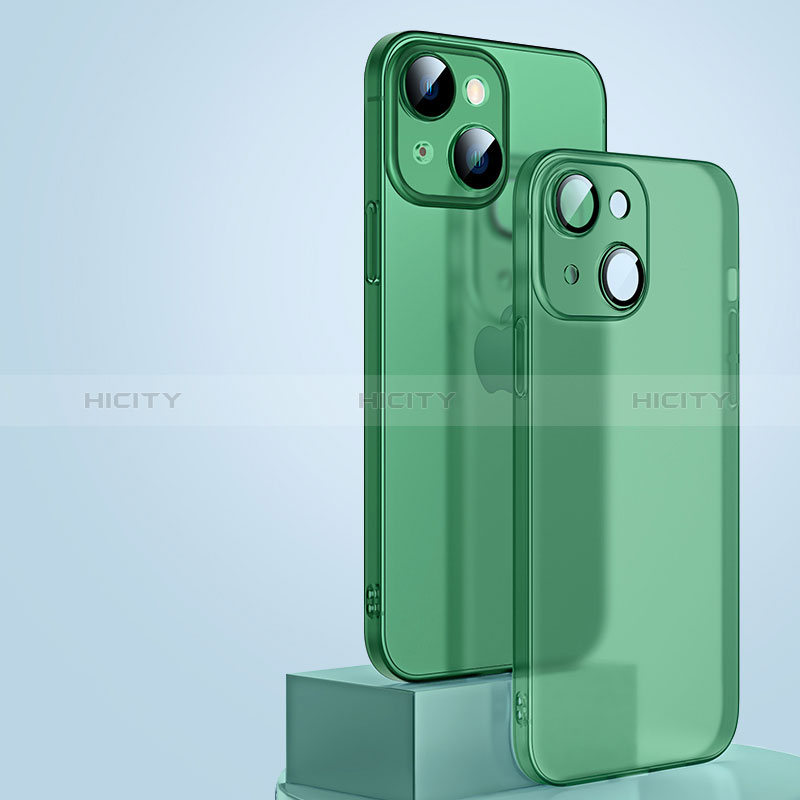 Apple iPhone 14用極薄ケース クリア透明 プラスチック 質感もマットQC1 アップル グリーン