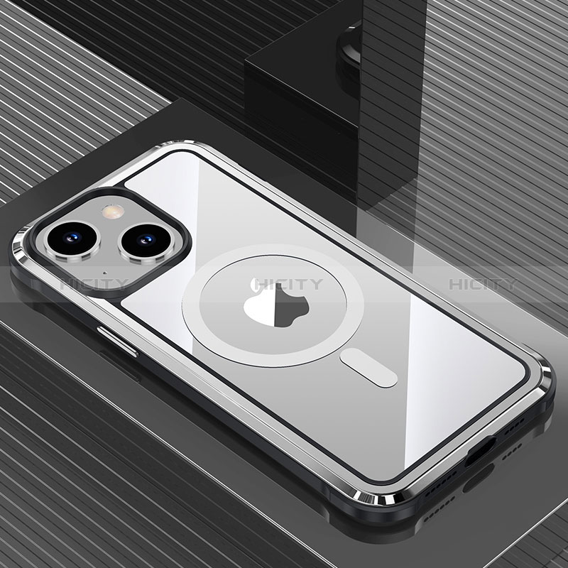 Apple iPhone 14用ケース 高級感 手触り良い アルミメタル 製の金属製 兼シリコン カバー QC1 アップル シルバー