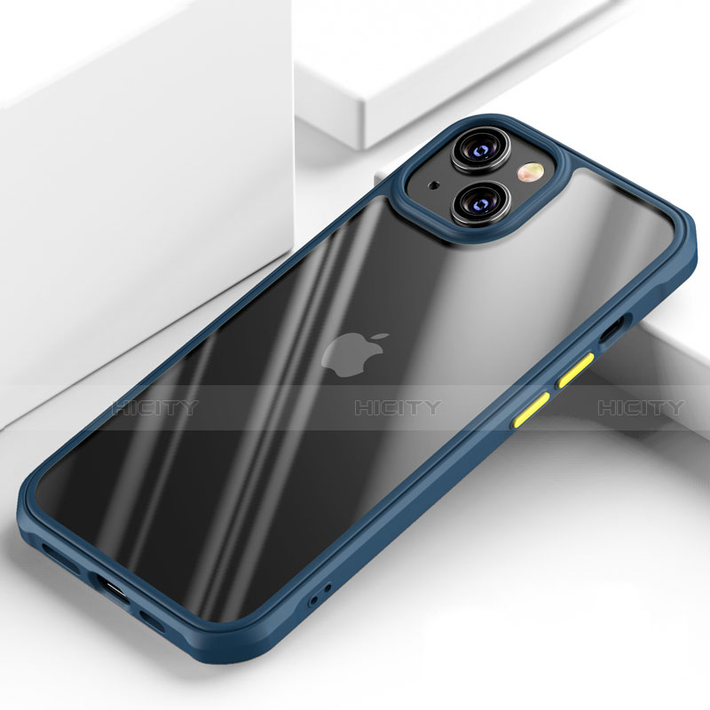 Apple iPhone 14 Plus用ハイブリットバンパーケース クリア透明 プラスチック 鏡面 カバー M03 アップル ネイビー