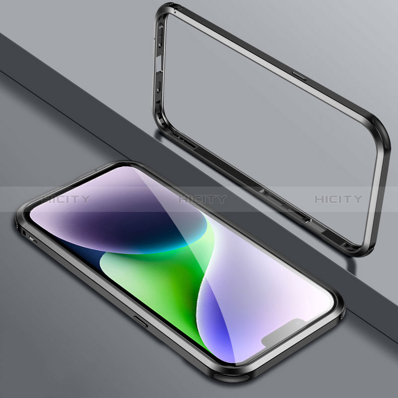 Apple iPhone 14 Plus用ケース 高級感 手触り良い アルミメタル 製の金属製 バンパー カバー LK2 アップル ブラック