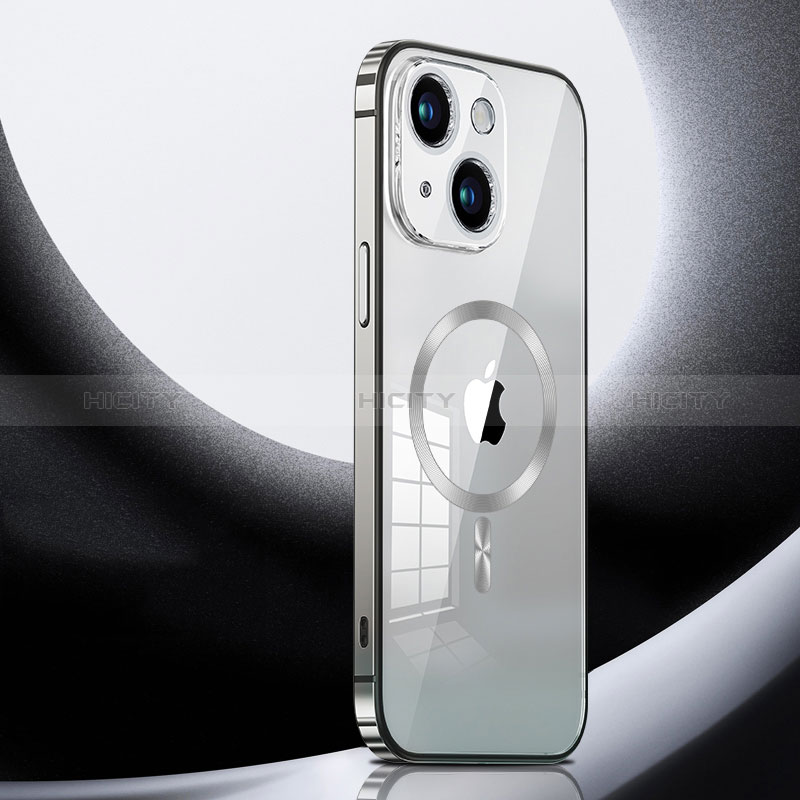 Apple iPhone 14 Plus用ケース 高級感 手触り良い メタル兼プラスチック バンパー Mag-Safe 磁気 Magnetic LK3 アップル シルバー