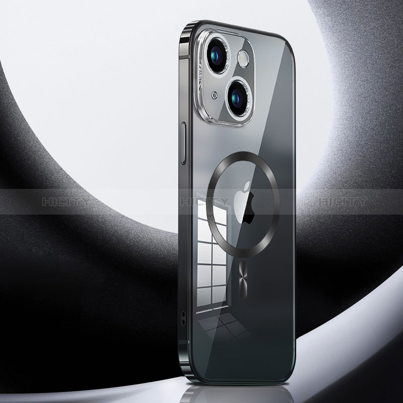 Apple iPhone 14 Plus用ケース 高級感 手触り良い メタル兼プラスチック バンパー Mag-Safe 磁気 Magnetic LK3 アップル ブラック