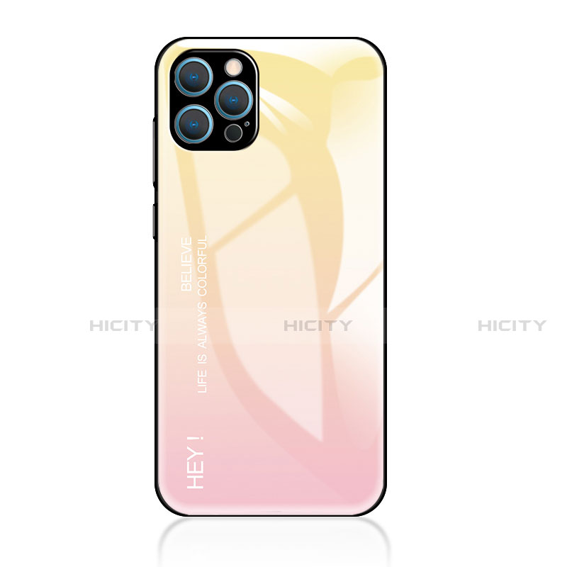 Apple iPhone 14 Pro用ハイブリットバンパーケース プラスチック 鏡面 虹 グラデーション 勾配色 カバー アップル イエロー