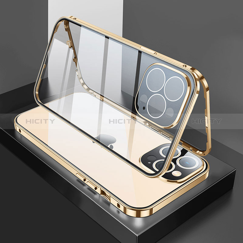 Apple iPhone 14 Pro用ケース 高級感 手触り良い アルミメタル 製の金属製 360度 フルカバーバンパー 鏡面 カバー M02 アップル 