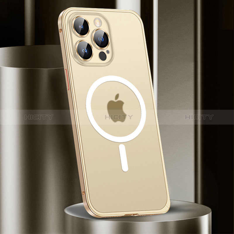 Apple iPhone 14 Pro用ケース 高級感 手触り良い メタル兼プラスチック バンパー Mag-Safe 磁気 Magnetic JL2 アップル 