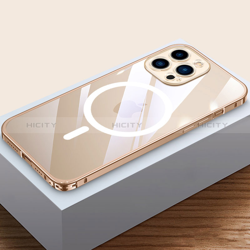 Apple iPhone 14 Pro用ケース 高級感 手触り良い メタル兼プラスチック バンパー Mag-Safe 磁気 Magnetic QC4 アップル 