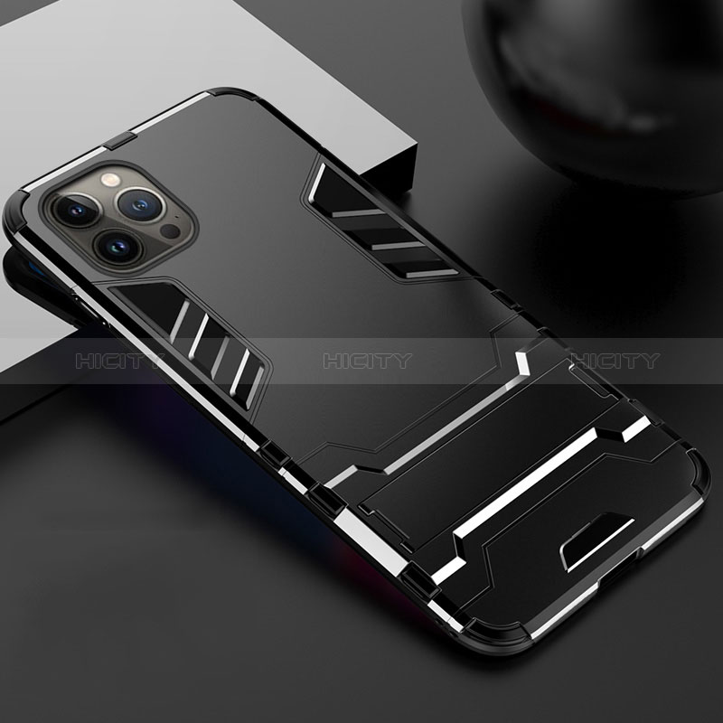Apple iPhone 14 Pro Max用ハイブリットバンパーケース スタンド プラスチック 兼シリコーン カバー A01 アップル ブラック