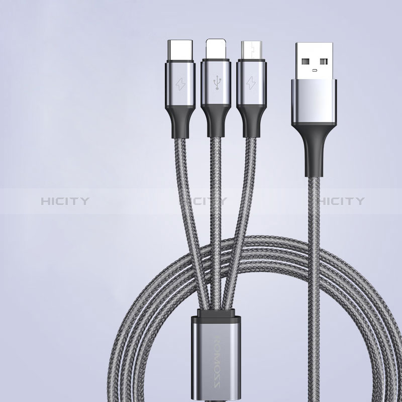 Apple iPhone 15用Lightning USBケーブル 充電ケーブル Android Micro USB Type-C 3.5A H01 アップル ダークグレー