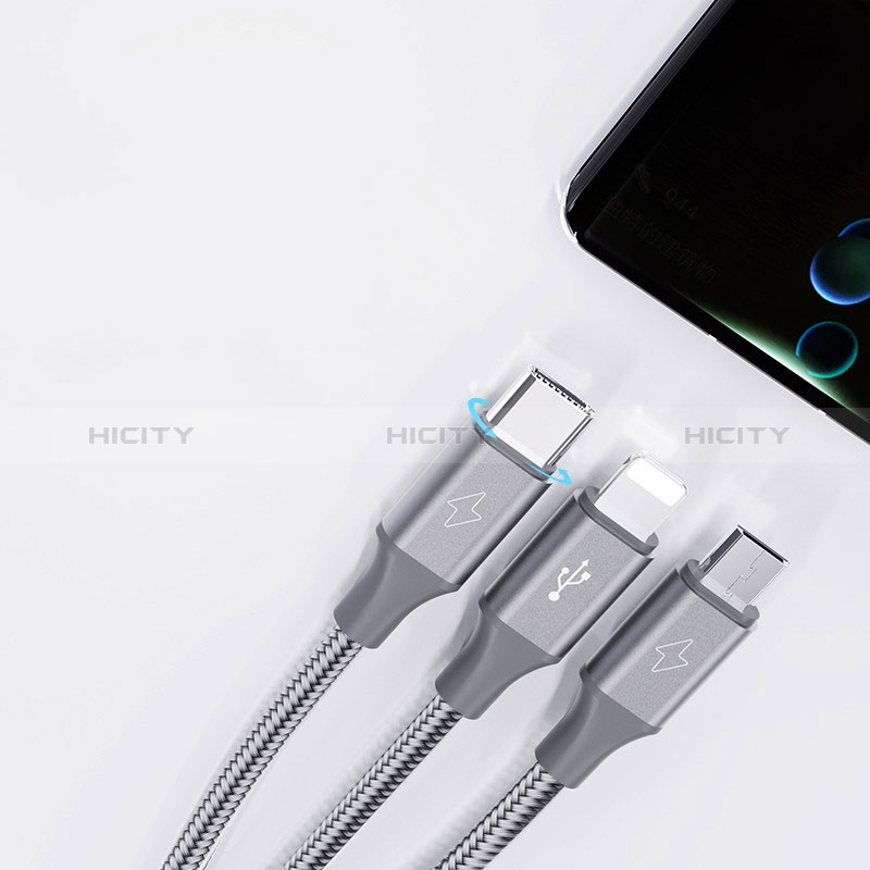 Apple iPhone 15用Lightning USBケーブル 充電ケーブル Android Micro USB Type-C 3.5A H01 アップル ダークグレー