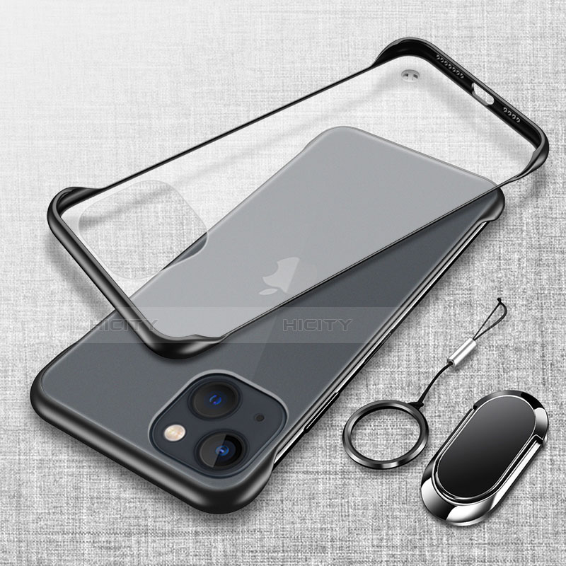 Apple iPhone 15用ハードカバー クリスタル クリア透明 アンド指輪 マグネット式 アップル ブラック