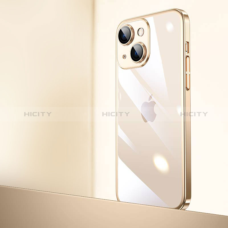 Apple iPhone 15用ハードカバー クリスタル クリア透明 QC2 アップル ゴールド