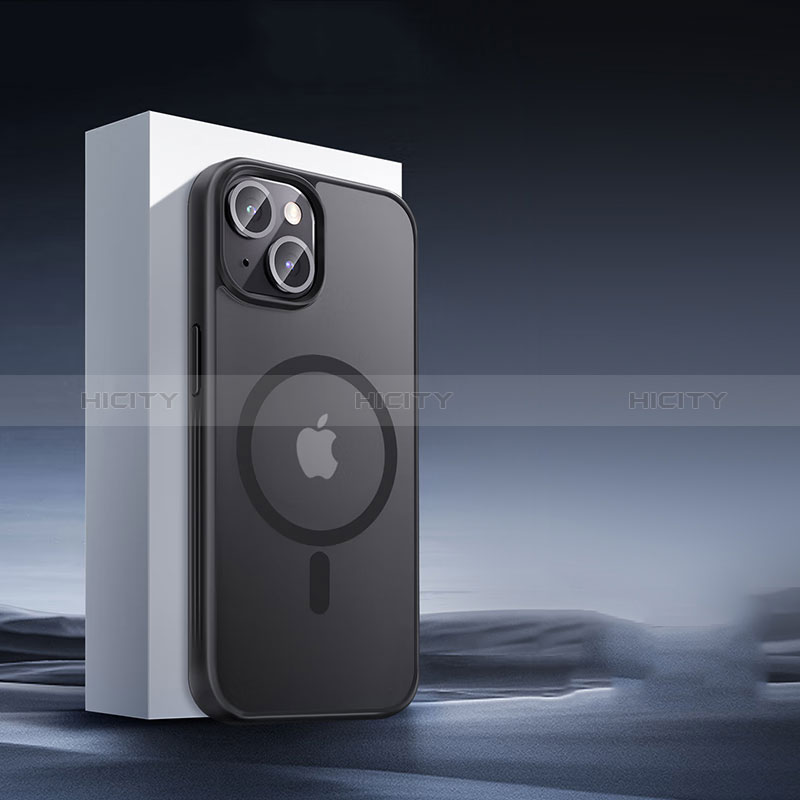 Apple iPhone 15用極薄ソフトケース シリコンケース 耐衝撃 全面保護 クリア透明 カバー Mag-Safe 磁気 Magnetic XD5 アップル ブラック