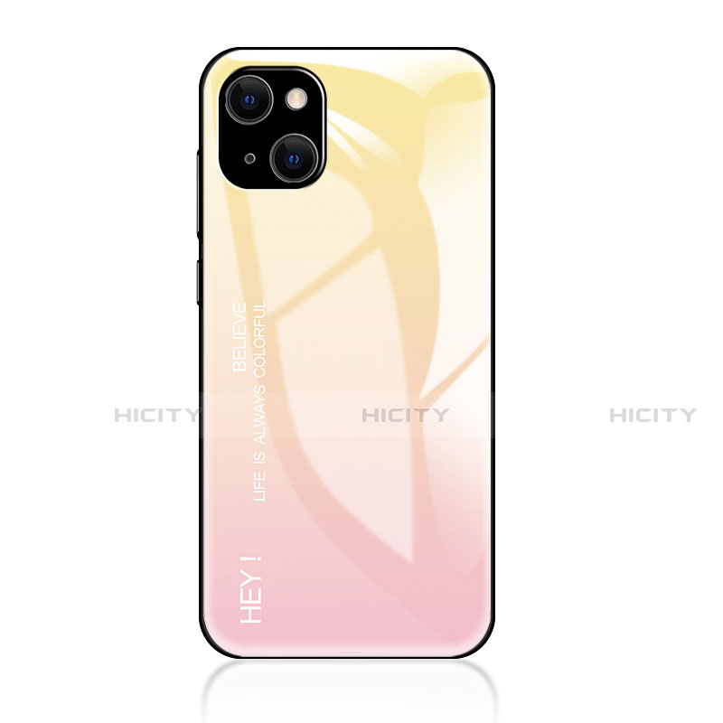 Apple iPhone 15用ハイブリットバンパーケース プラスチック 鏡面 虹 グラデーション 勾配色 カバー アップル 