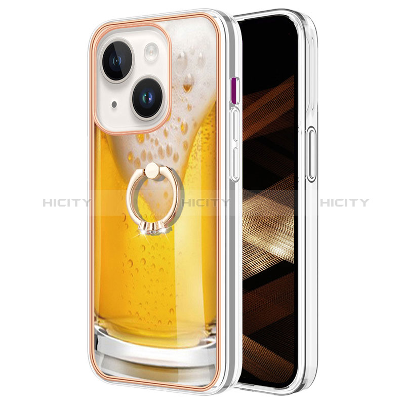 Apple iPhone 15用シリコンケース ソフトタッチラバー バタフライ パターン カバー アンド指輪 Y02B アップル 