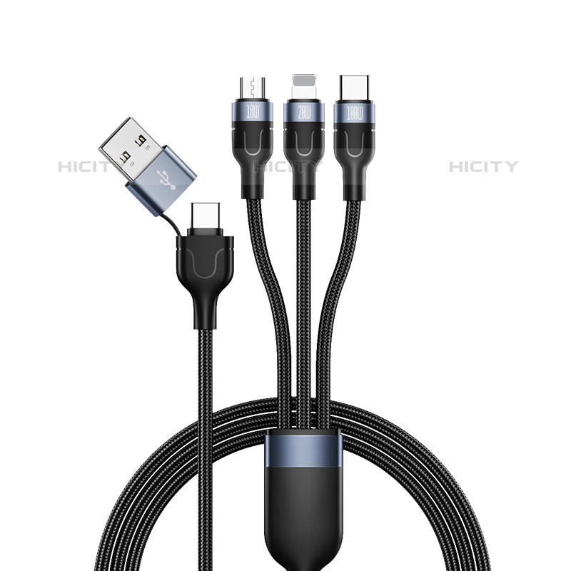 Apple iPhone 15 Plus用Lightning USBケーブル 充電ケーブル Android Micro USB Type-C 100W H02 アップル ブラック