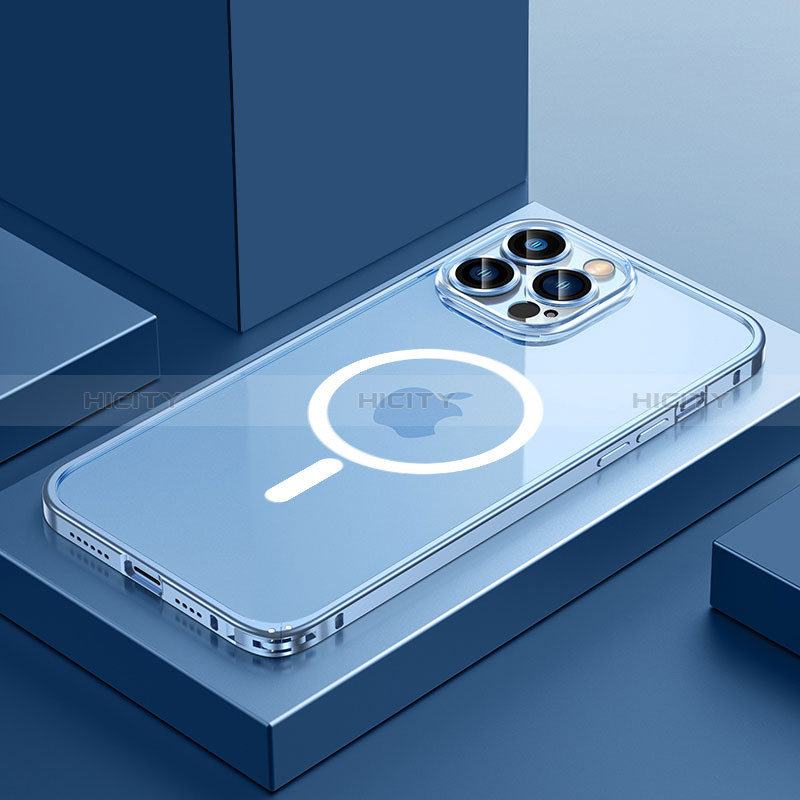 Apple iPhone 15 Pro用ケース 高級感 手触り良い メタル兼プラスチック バンパー Mag-Safe 磁気 Magnetic QC3 アップル ネイビー