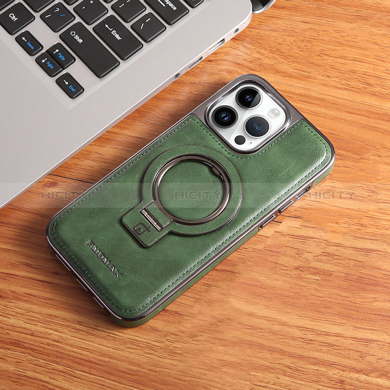 Apple iPhone 15 Pro用ケース 高級感 手触り良いレザー柄 Mag-Safe 磁気 Magnetic JD1 アップル グリーン