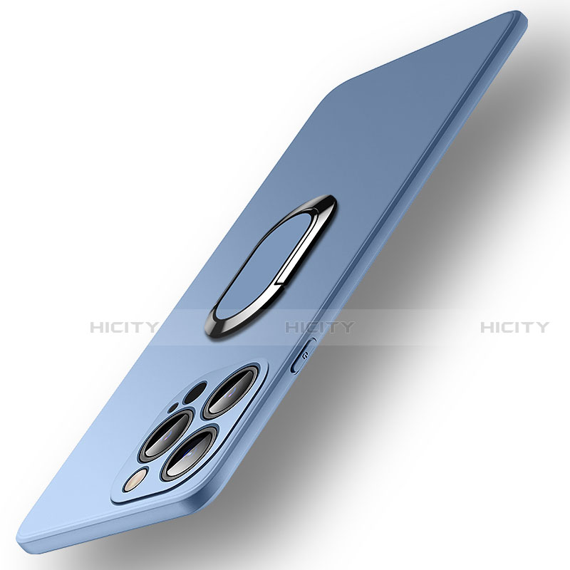 Apple iPhone 15 Pro Max用極薄ソフトケース シリコンケース 耐衝撃 全面保護 アンド指輪 マグネット式 バンパー A09 アップル ブルー