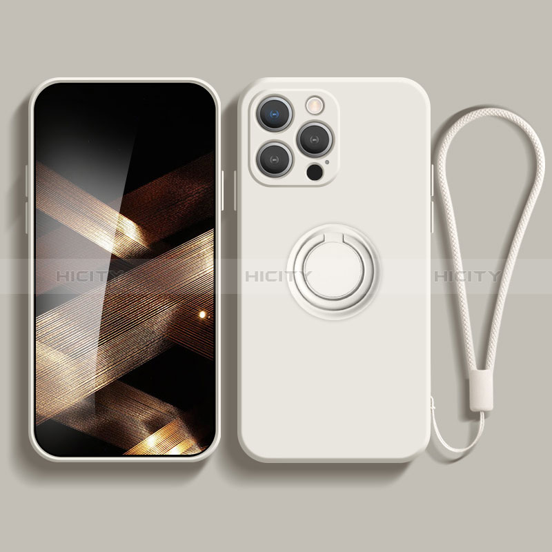 Apple iPhone 15 Pro Max用極薄ソフトケース シリコンケース 耐衝撃 全面保護 アンド指輪 マグネット式 バンパー YK1 アップル ホワイト