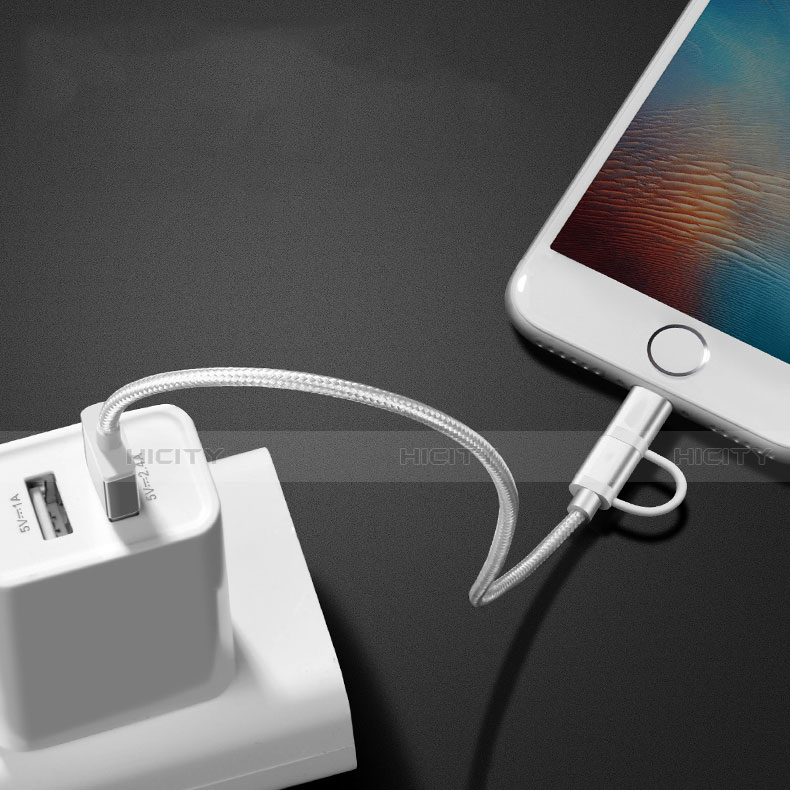 Apple iPhone 5用Lightning USBケーブル 充電ケーブル Android Micro USB C01 アップル シルバー