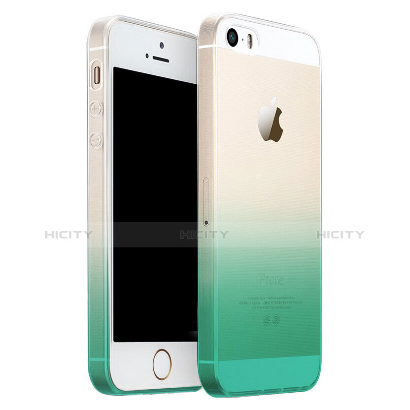 Apple iPhone 5用極薄ソフトケース グラデーション 勾配色 クリア透明 アップル グリーン