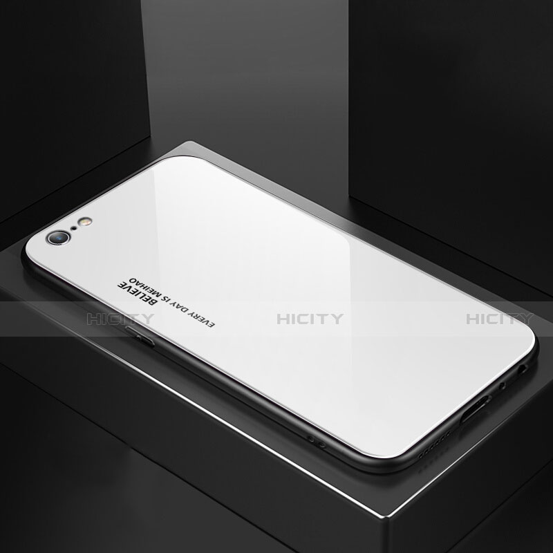 Apple iPhone 6 Plus用ハイブリットバンパーケース プラスチック 鏡面 虹 グラデーション 勾配色 カバー アップル ホワイト