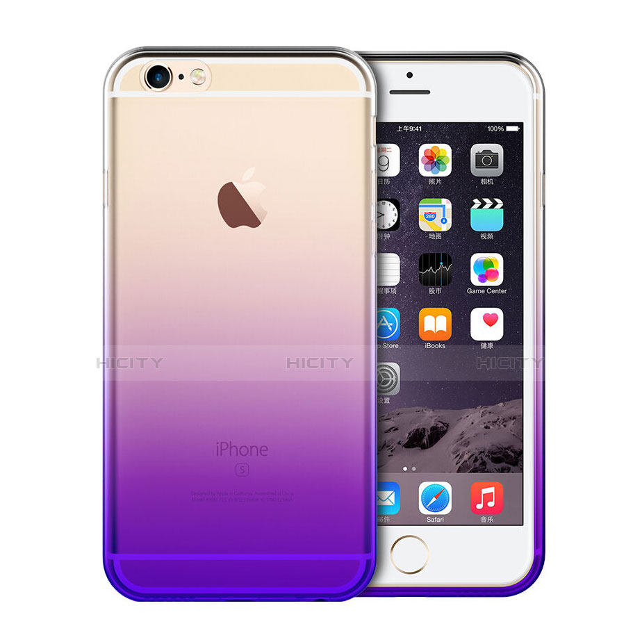 Apple iPhone 6S用極薄ソフトケース グラデーション 勾配色 クリア透明 Z01 アップル パープル