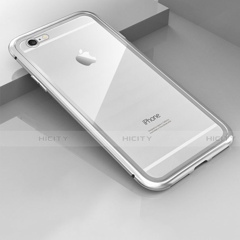 Apple iPhone 6S Plus用ケース 高級感 手触り良い アルミメタル 製の金属製 360度 フルカバーバンパー 鏡面 カバー M01 アップル シルバー