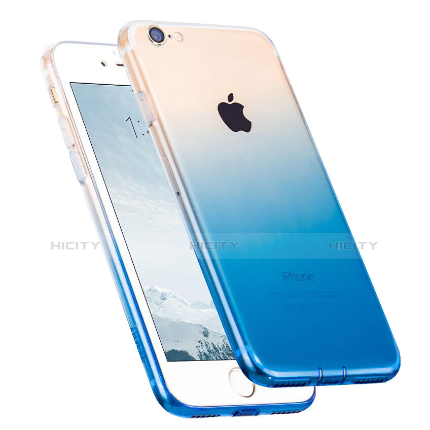 Apple iPhone 7用極薄ソフトケース グラデーション 勾配色 クリア透明 アンド指輪 アップル ネイビー
