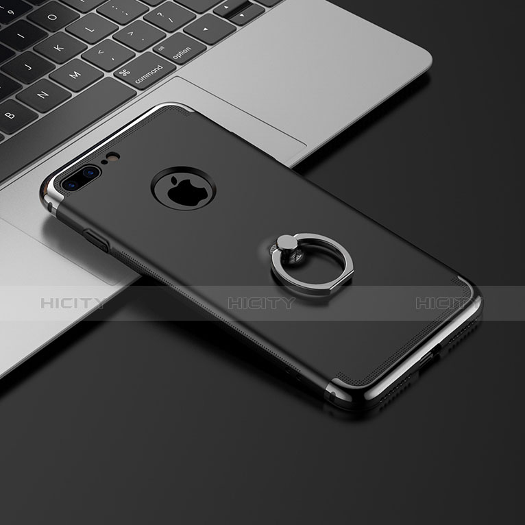 Apple iPhone 7 Plus用ケース 高級感 手触り良い メタル兼プラスチック バンパー アンド指輪 アップル ブラック
