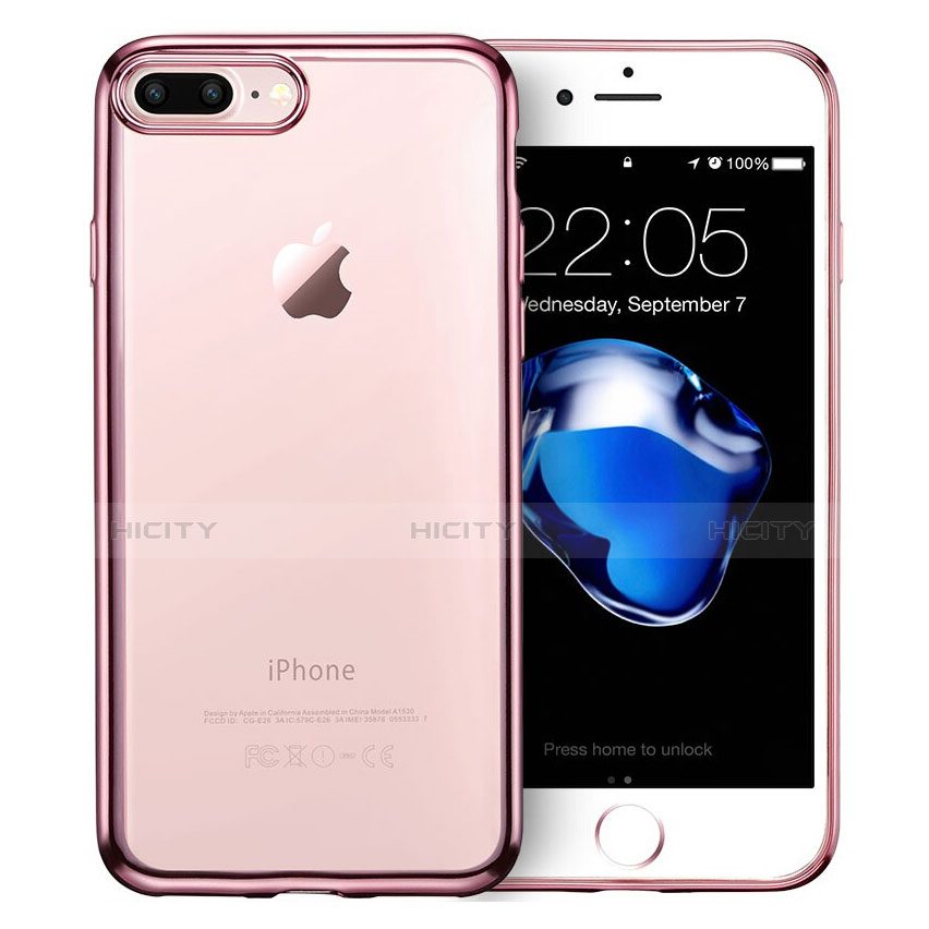 Apple iPhone 7 Plus用バンパーケース クリア透明 T01 アップル ピンク