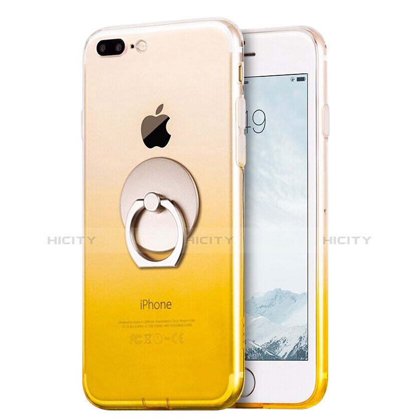 Apple iPhone 7 Plus用極薄ソフトケース グラデーション 勾配色 クリア透明 アンド指輪 アップル イエロー