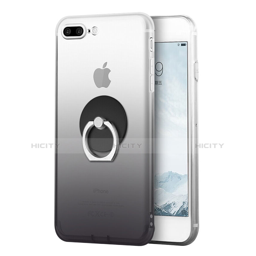 Apple iPhone 7 Plus用極薄ソフトケース グラデーション 勾配色 クリア透明 アンド指輪 アップル グレー