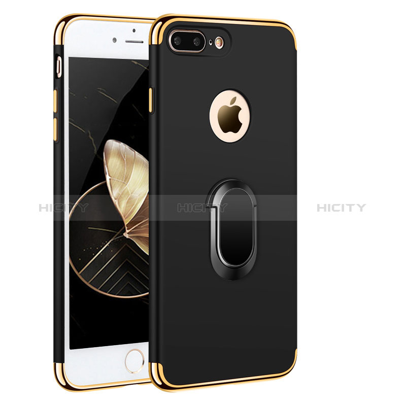 Apple iPhone 8 Plus用ケース 高級感 手触り良い メタル兼プラスチック バンパー アンド指輪 A01 アップル ブラック