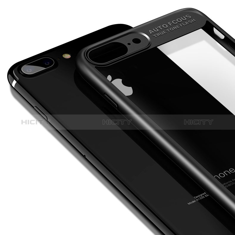 Apple iPhone 8 Plus用360度 フルカバーハイブリットバンパーケース クリア透明 プラスチック 鏡面 T02 アップル ブラック