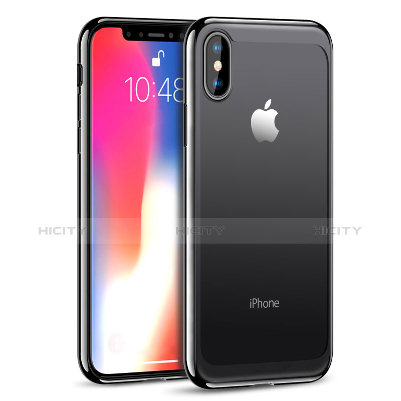 Apple iPhone X用360度 フルカバーハイブリットバンパーケース クリア透明 プラスチック 鏡面 T05 アップル ブラック