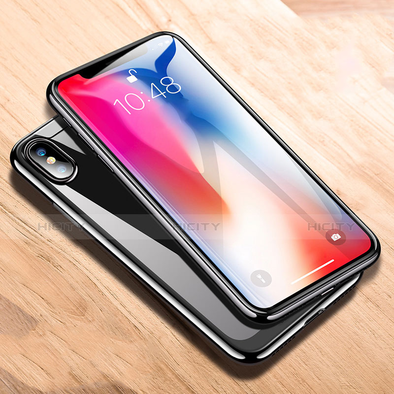 Apple iPhone X用360度 フルカバーハイブリットバンパーケース クリア透明 プラスチック 鏡面 T05 アップル ブラック