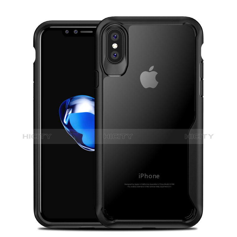 Apple iPhone X用360度 フルカバーハイブリットバンパーケース クリア透明 プラスチック 鏡面 T10 アップル ブラック